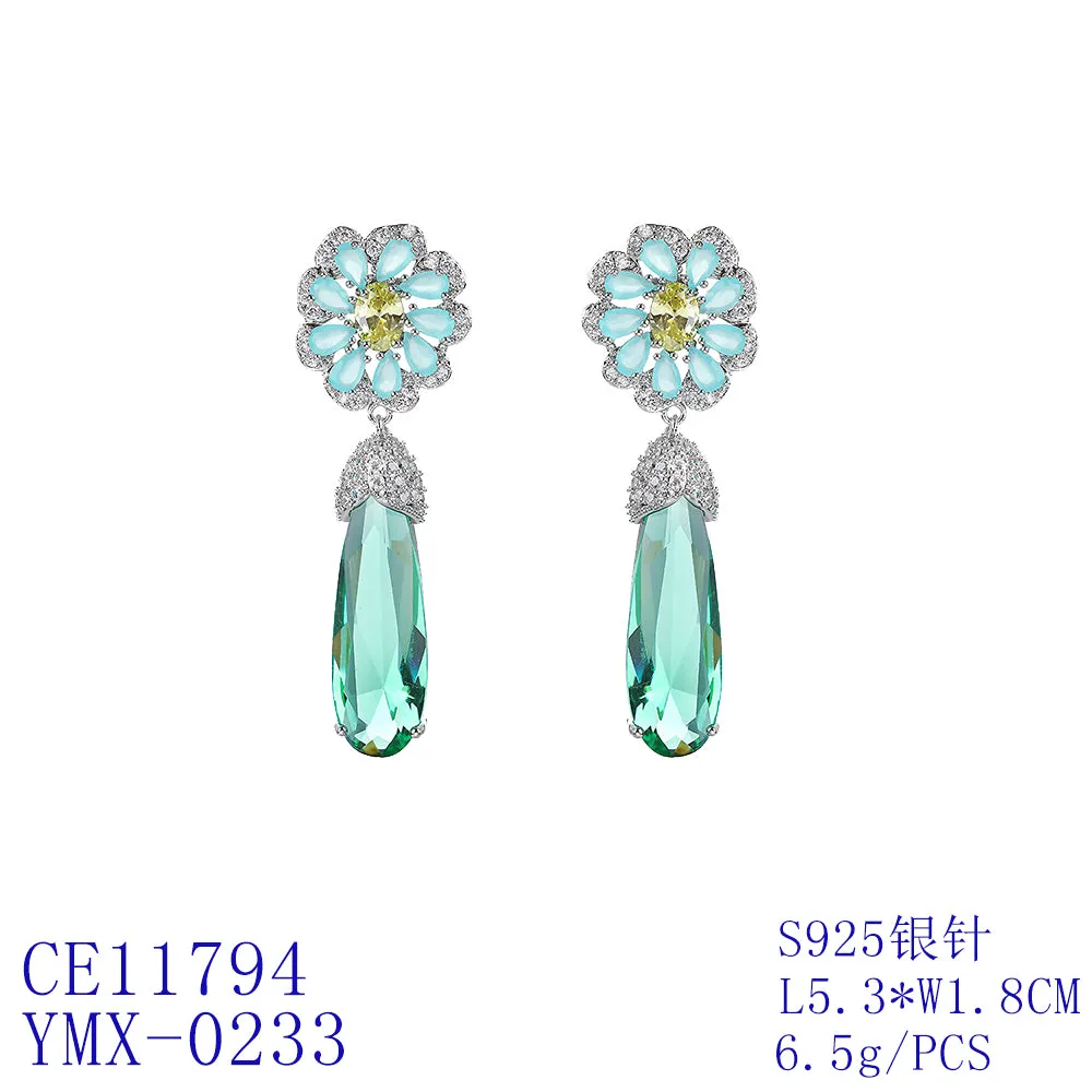 Popular Zircon Round Flower Drop Earring, Women's Girl's Gatherings Jewelry CE1194