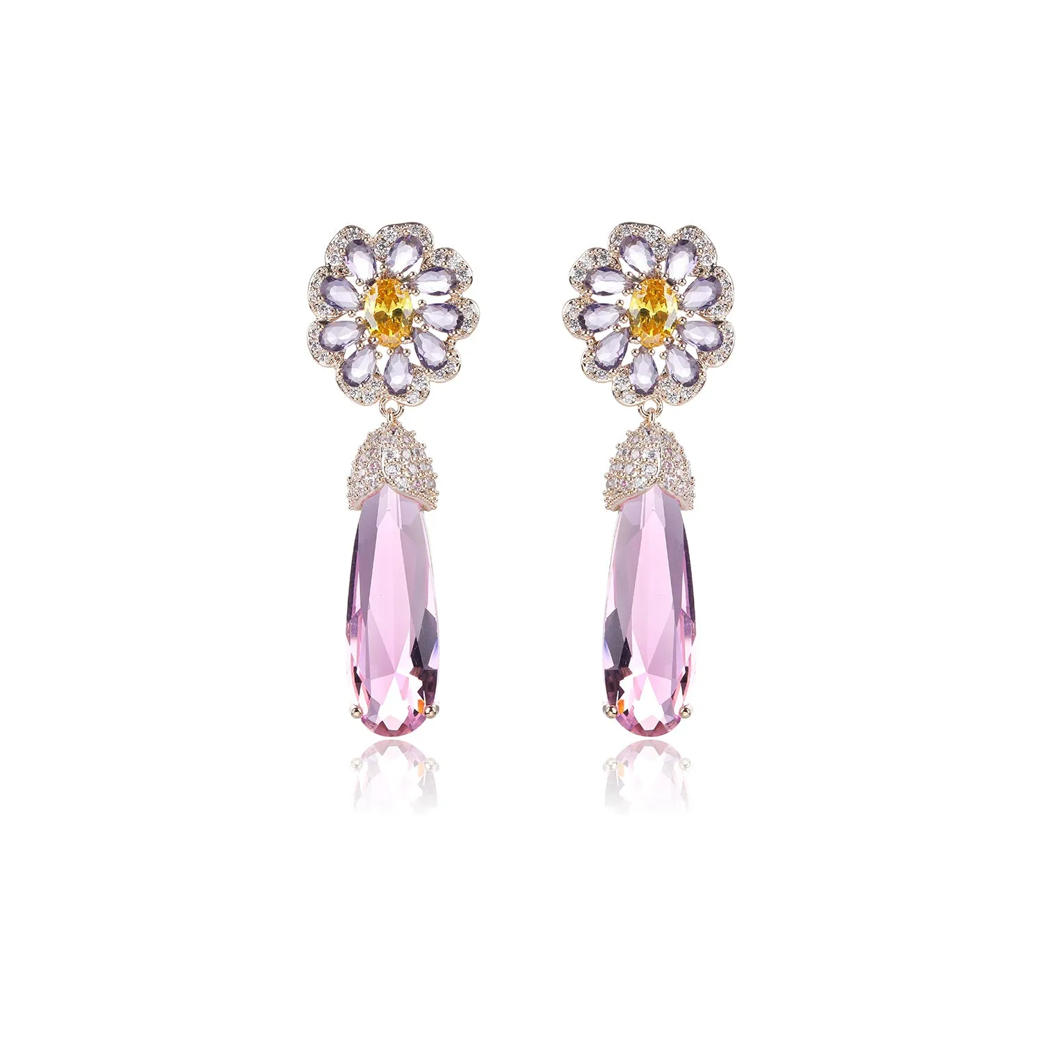 Popular Zircon Round Flower Drop Earring, Women's Girl's Gatherings Jewelry CE1194