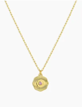 Power Birthstone Coin Necklace (February), Gold/Amethyst