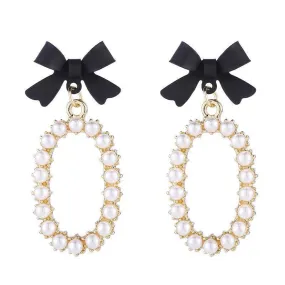 Pre Order:  Chic Black Bow Pearl Dangle Earrings