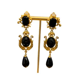 Pre Order:  Vintage Black Agate Prince Head Dangle Earrings