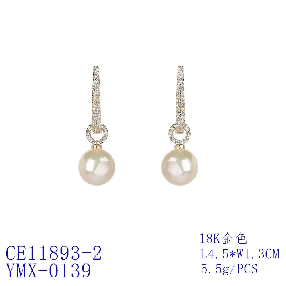 Pretty Cubic Zirconia Drop Earring for Wedding, Pearl Prom Dangle Jewelry for Women and Bride CE11893