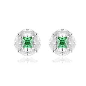 Princess Cut Green Zircon with Marquise Zircon Silver Studs Earrings for Women