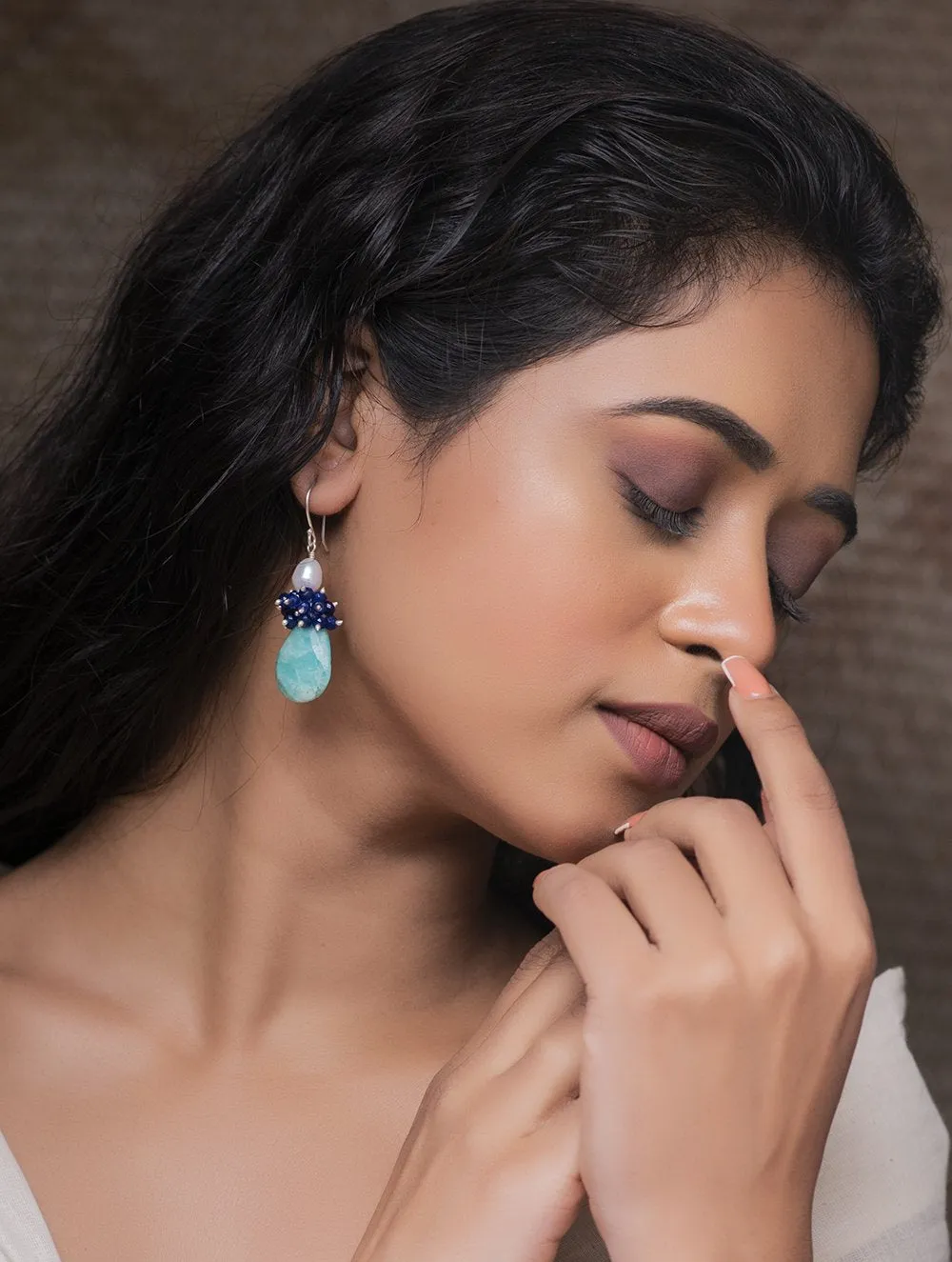 Pure Silver Earrings With Semi Precious Stones - Monsoon Magic