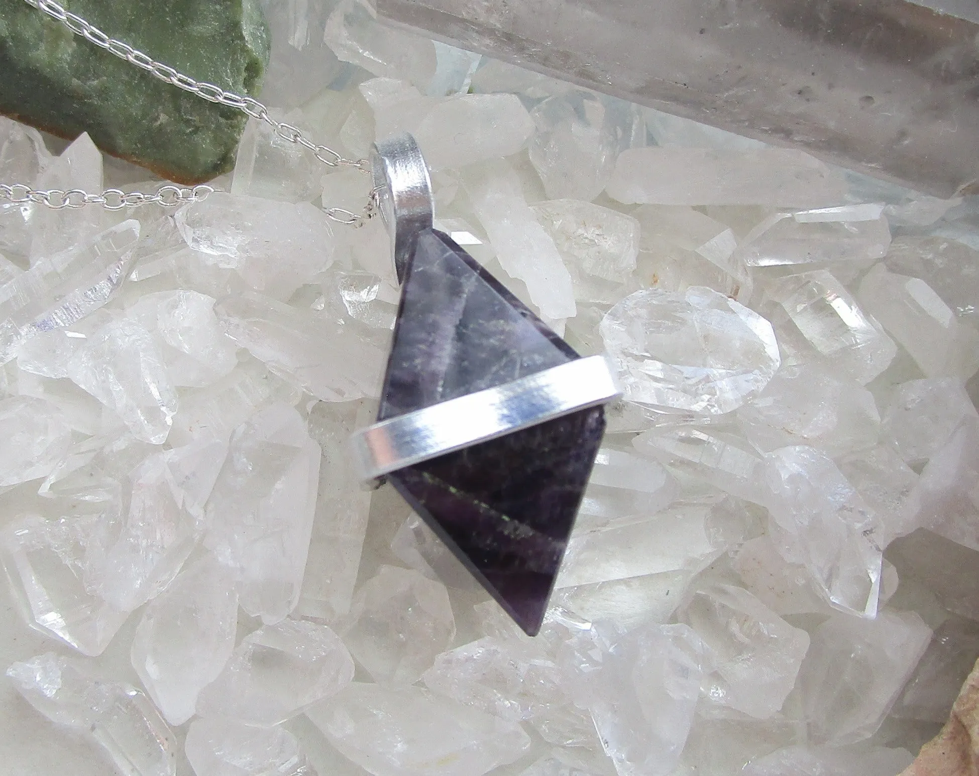 Purple Amethyst Natural Diamond Crystal Pendant Necklace