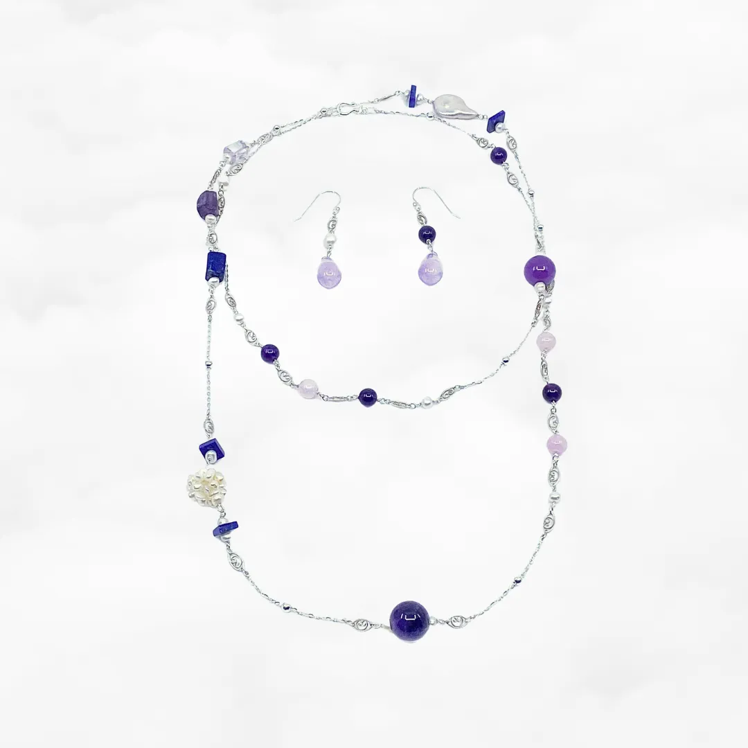 Purple Gemstone Necklace and Earring Set