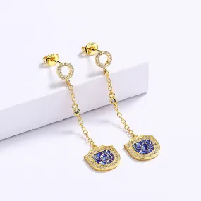 Purple Geometric Tassel Enamel Drop Earrings for Women with Zircon in Gold Silver