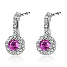 Purple Round Zircon Silver Studs Earrings for Women