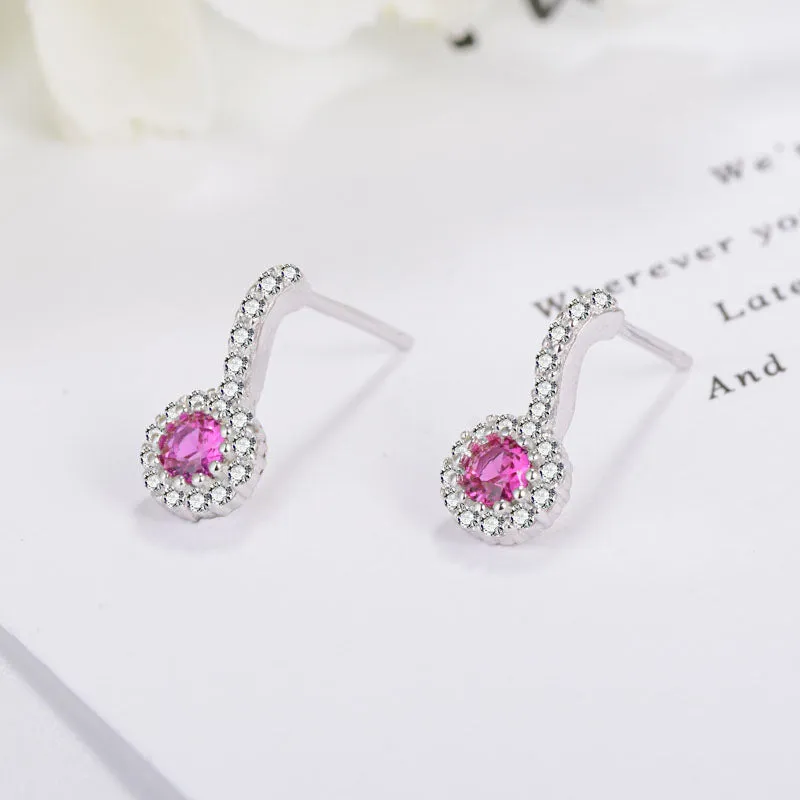 Purple Round Zircon Silver Studs Earrings for Women