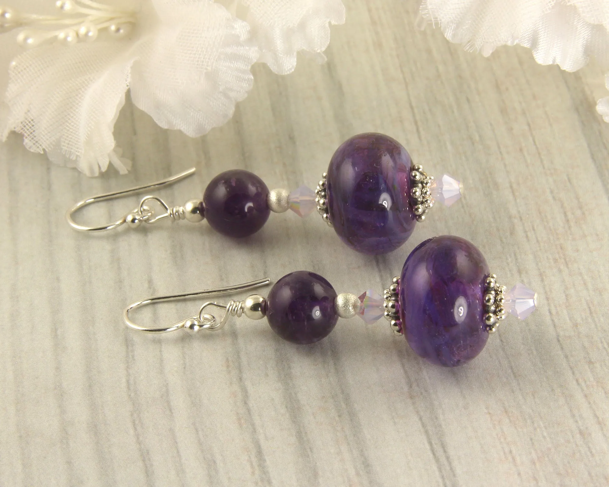 Purple Violet Lampwork Bead Earrings