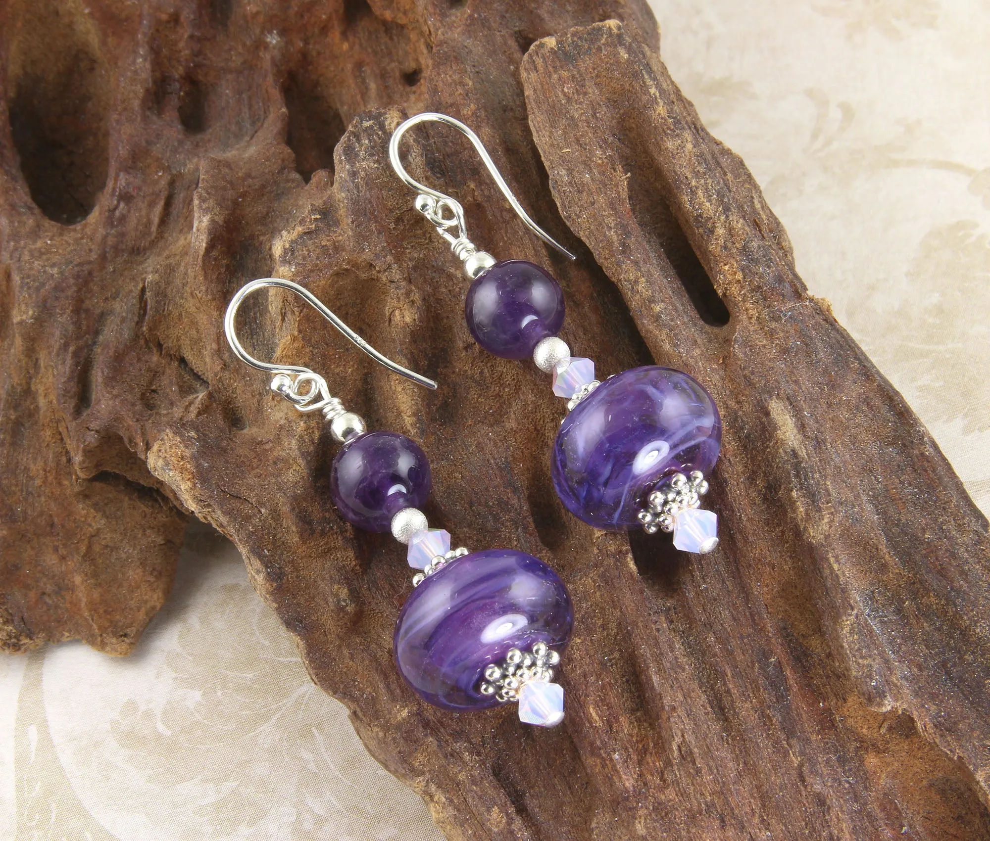 Purple Violet Lampwork Bead Earrings