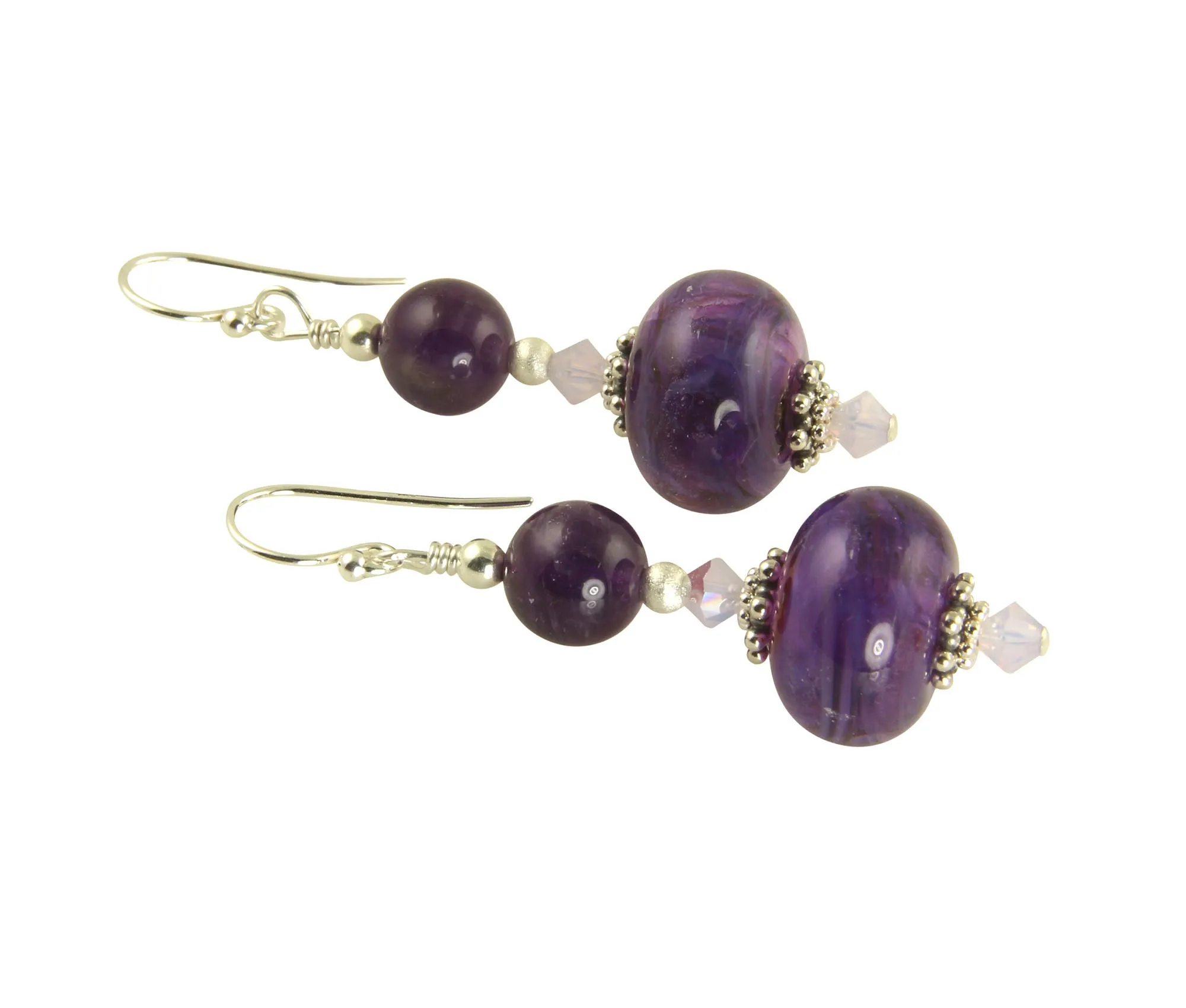 Purple Violet Lampwork Bead Earrings