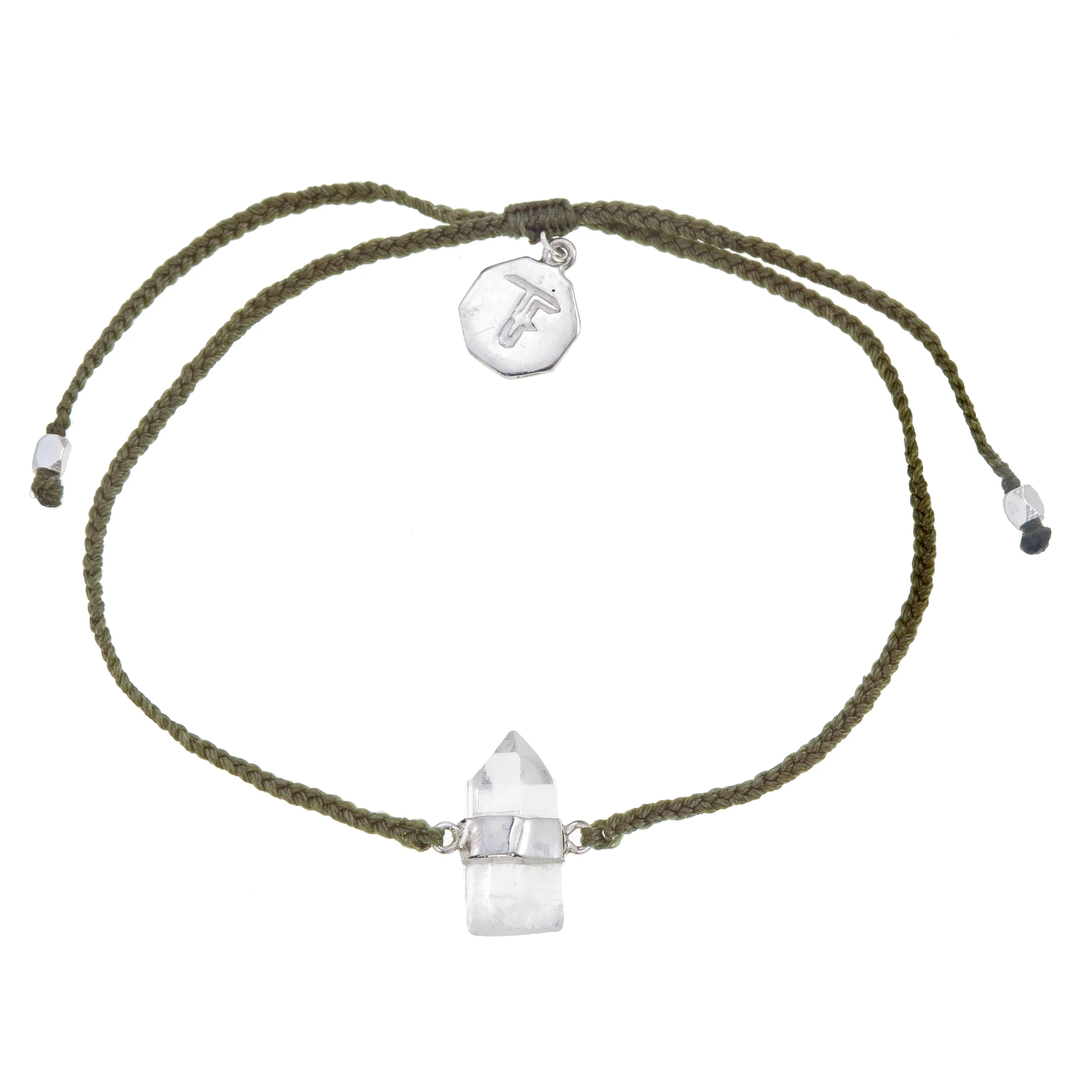 QUARTZ CRYSTAL BRACELET - OLIVE GREEN - SILVER