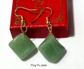 "Good Qi Energy" Green Chinese  Jade Earrings