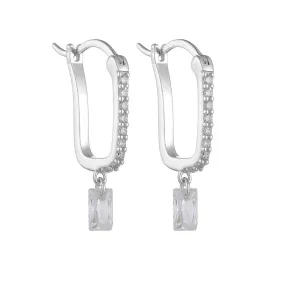 Radiant Cut Zircon Pendant U Shaped Sterling Silver Hoop Earrings