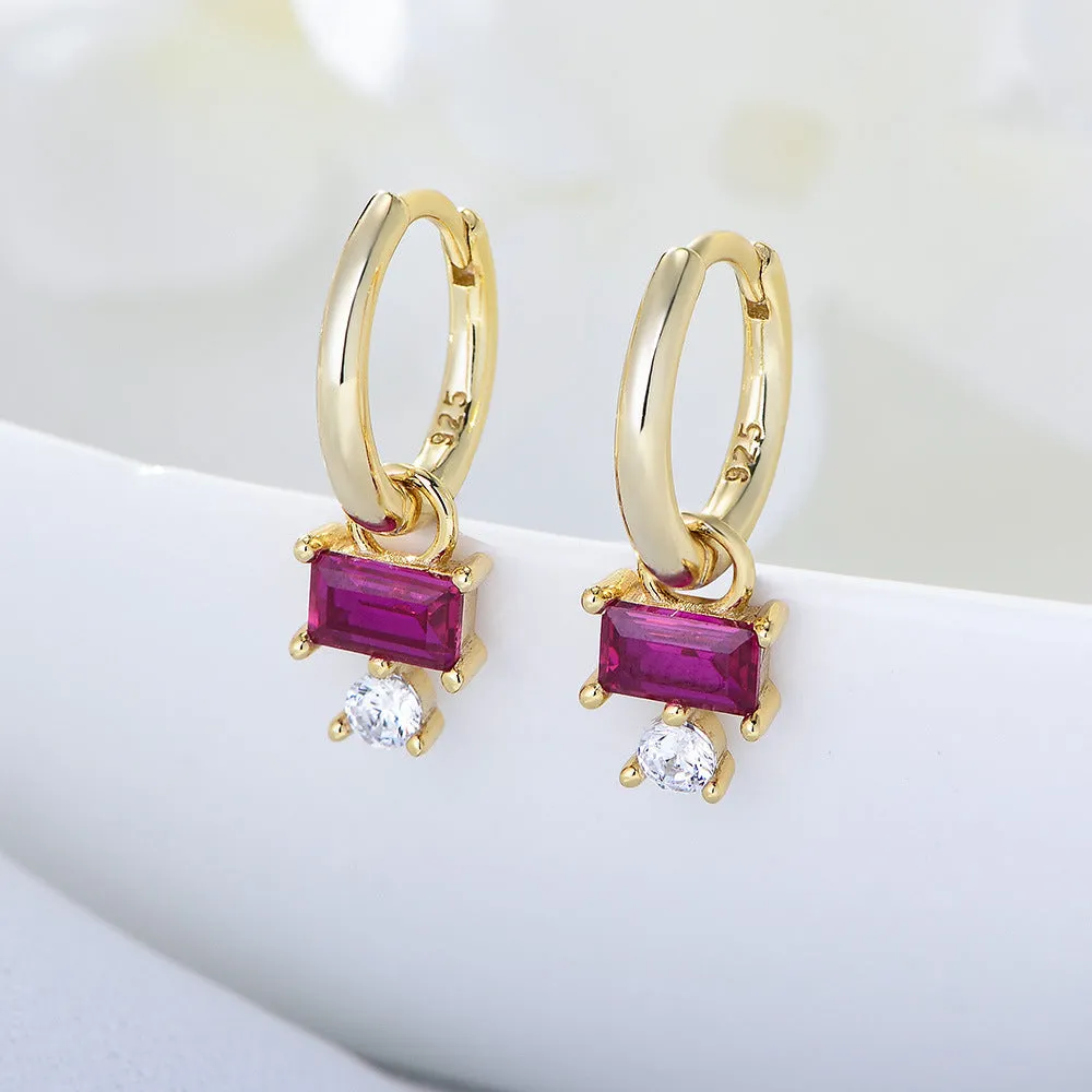 Rectangle Purple Zircon Pendant Silver Drop Earrings for Women