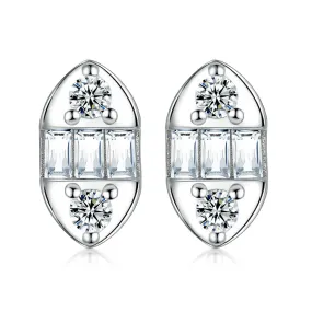 Rectangle Zircon Marquise Shape Silver Studs Earrings for Women