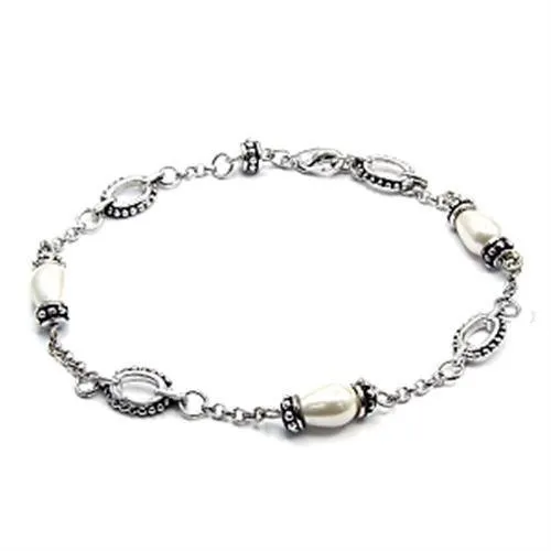 Rhodium Brass Bracelet with Synthetic Pearl in White for Women Style 6X493