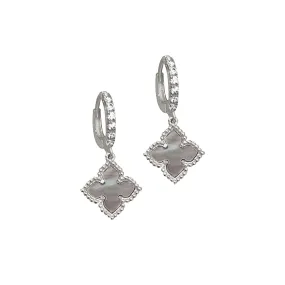 Rhodium Plated Floral White Mother of Pearl Drop Earrings