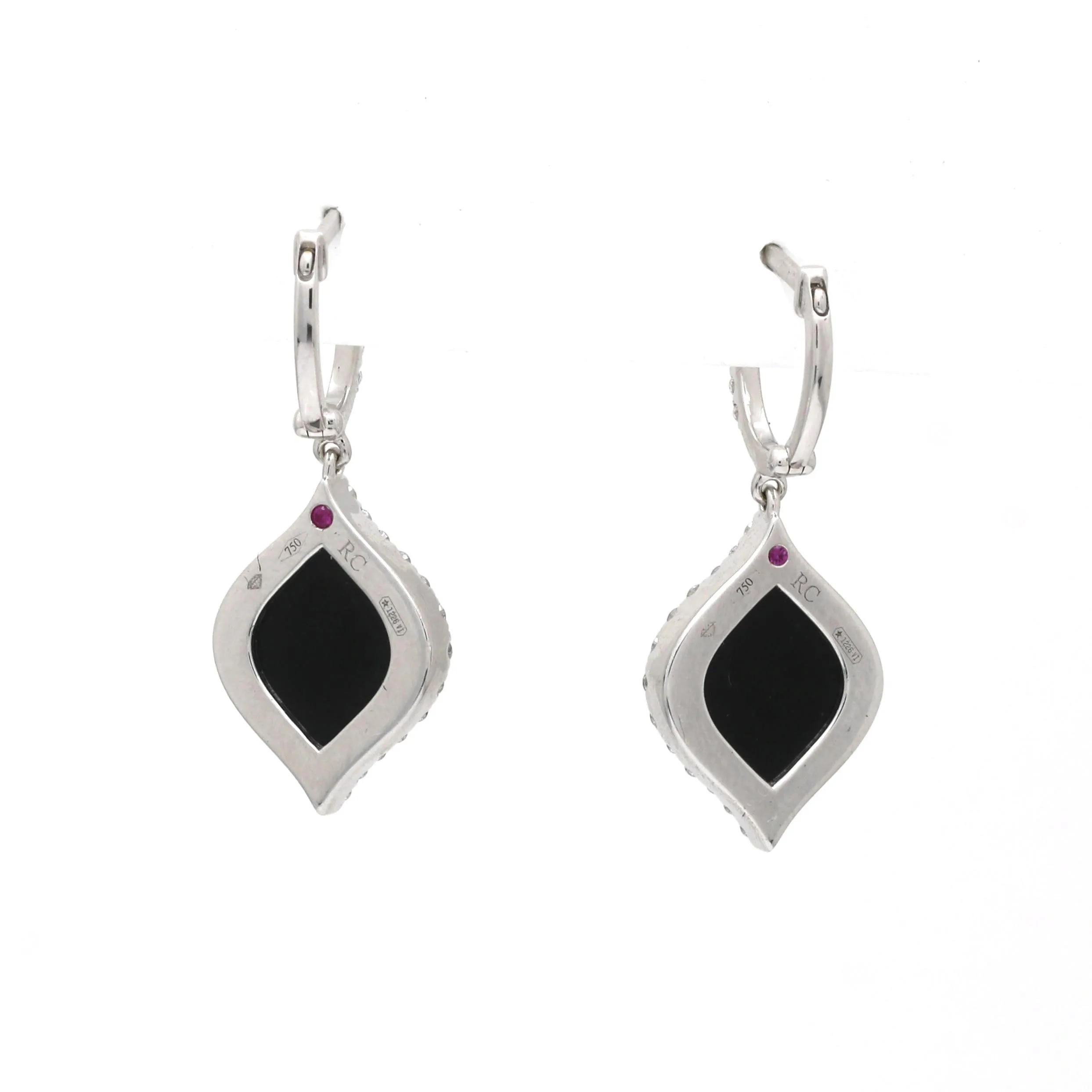 Roberto Coin Black Jade Diamond Dangle Drop Earrings in 18k White Gold