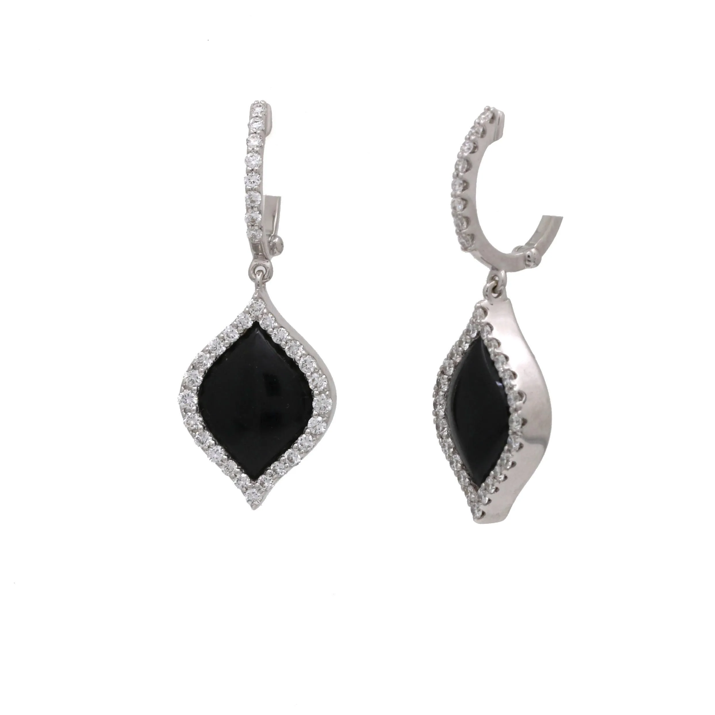 Roberto Coin Black Jade Diamond Dangle Drop Earrings in 18k White Gold