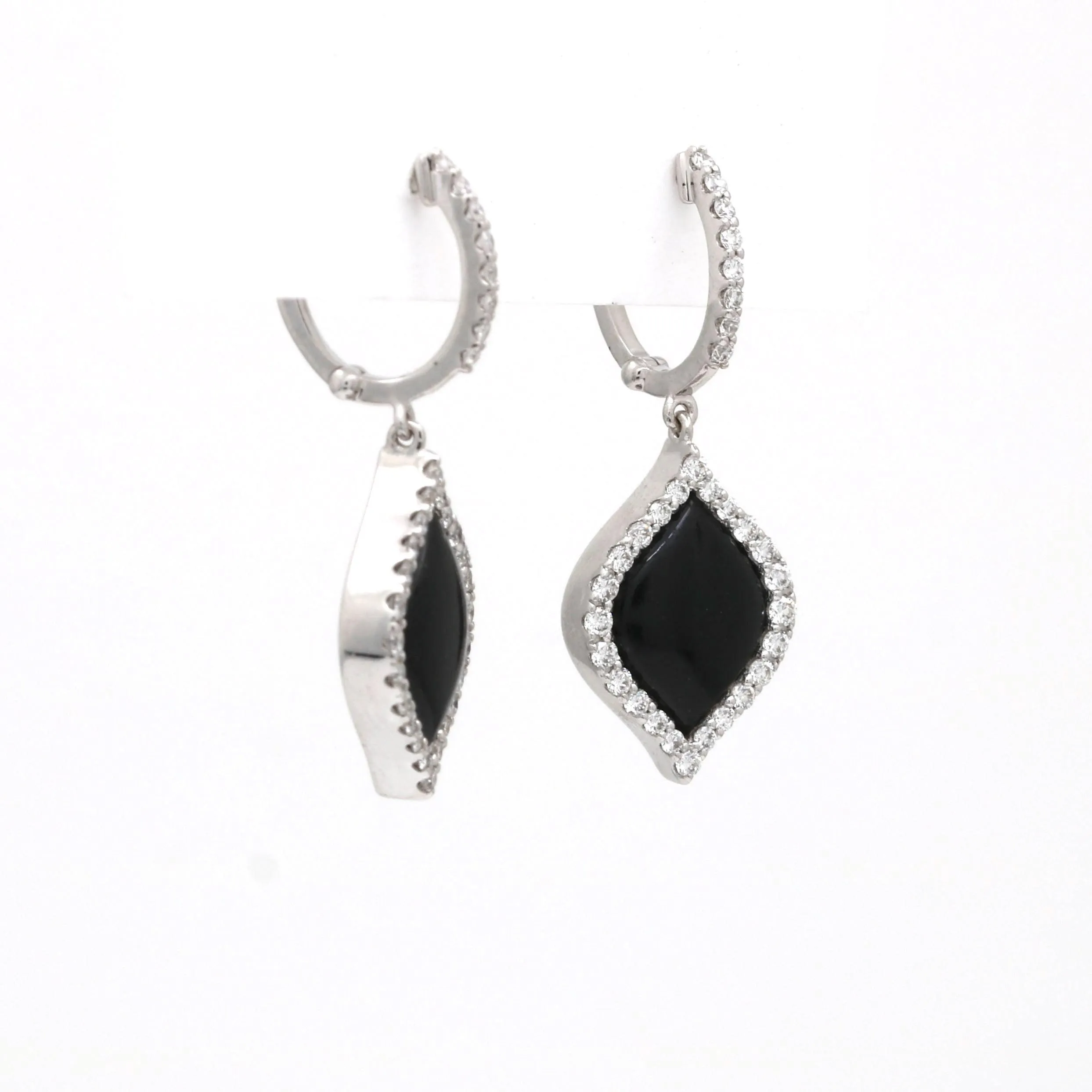 Roberto Coin Black Jade Diamond Dangle Drop Earrings in 18k White Gold