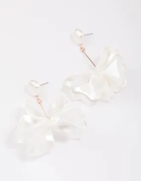 Rose Gold Flower Petal Long Drop Earrings