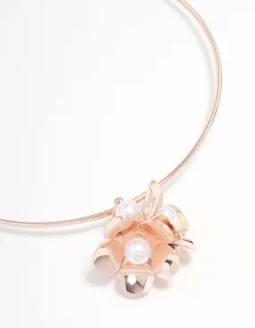 Rose Gold Pearl Flower Pendant Choker