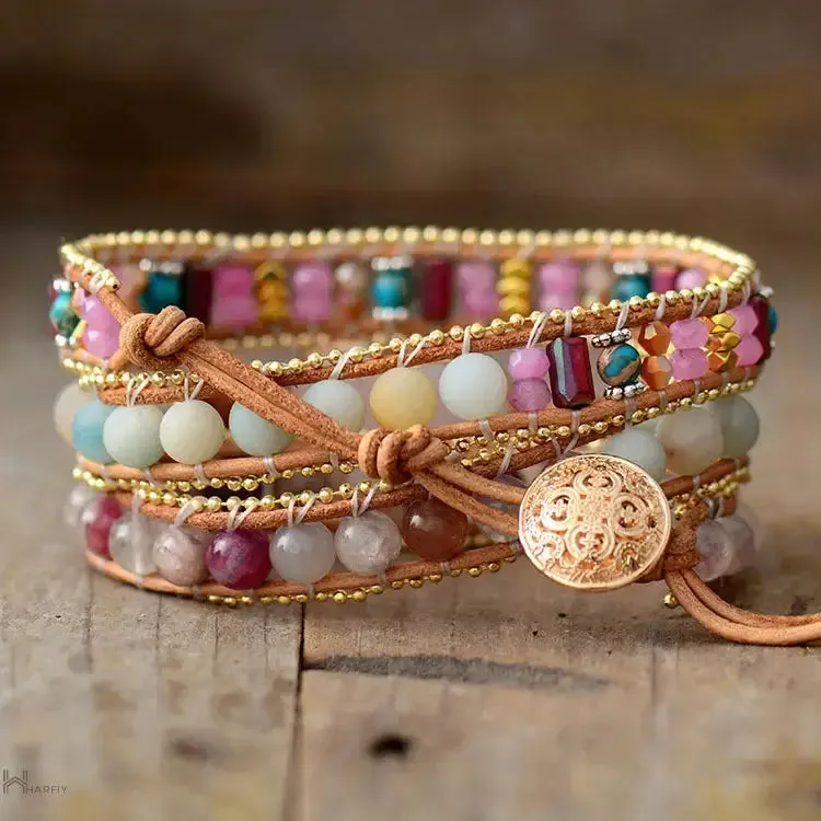 Rose Quartz & Tourmaline Heart Wrap Bracelet - Elevate Your Style with Healing Crystals