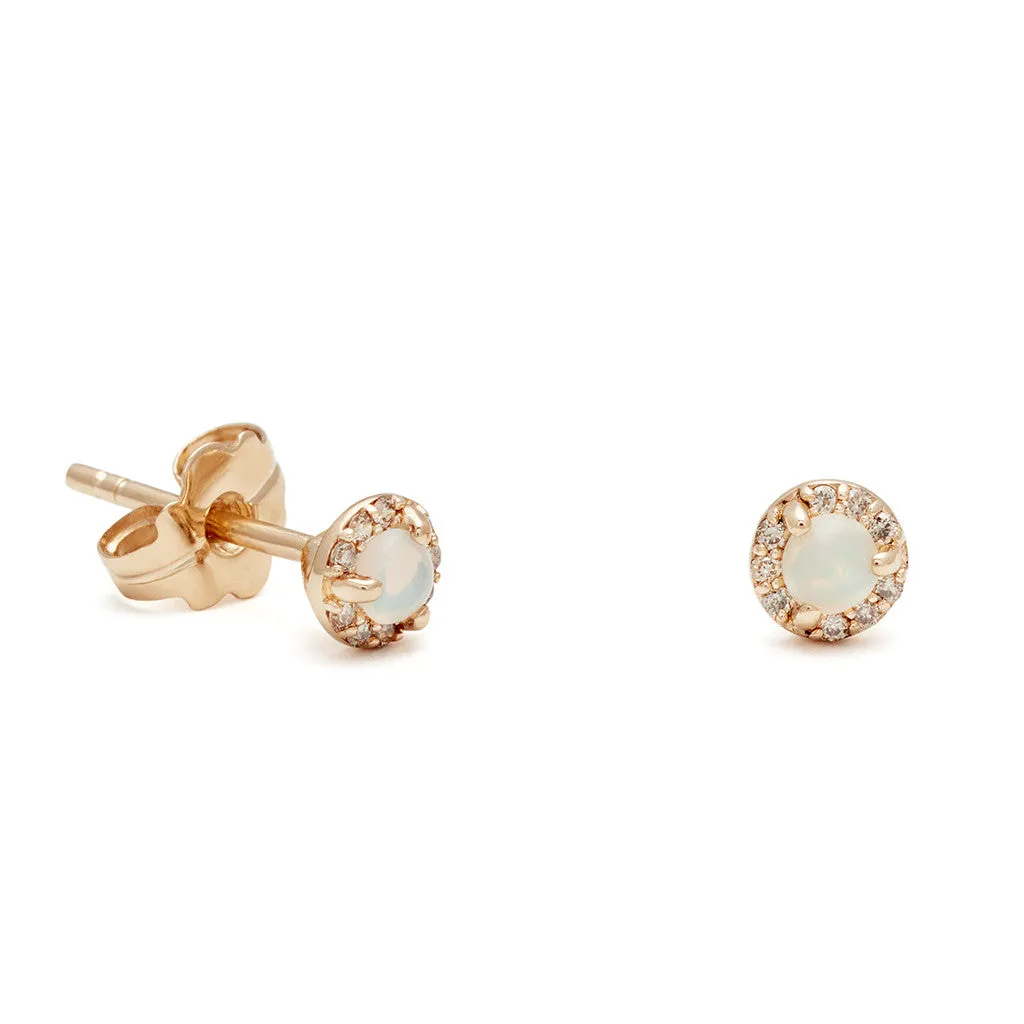 Rosette Stud Earring (Tiny) - 14k Gold, Opal & Champagne Diamonds