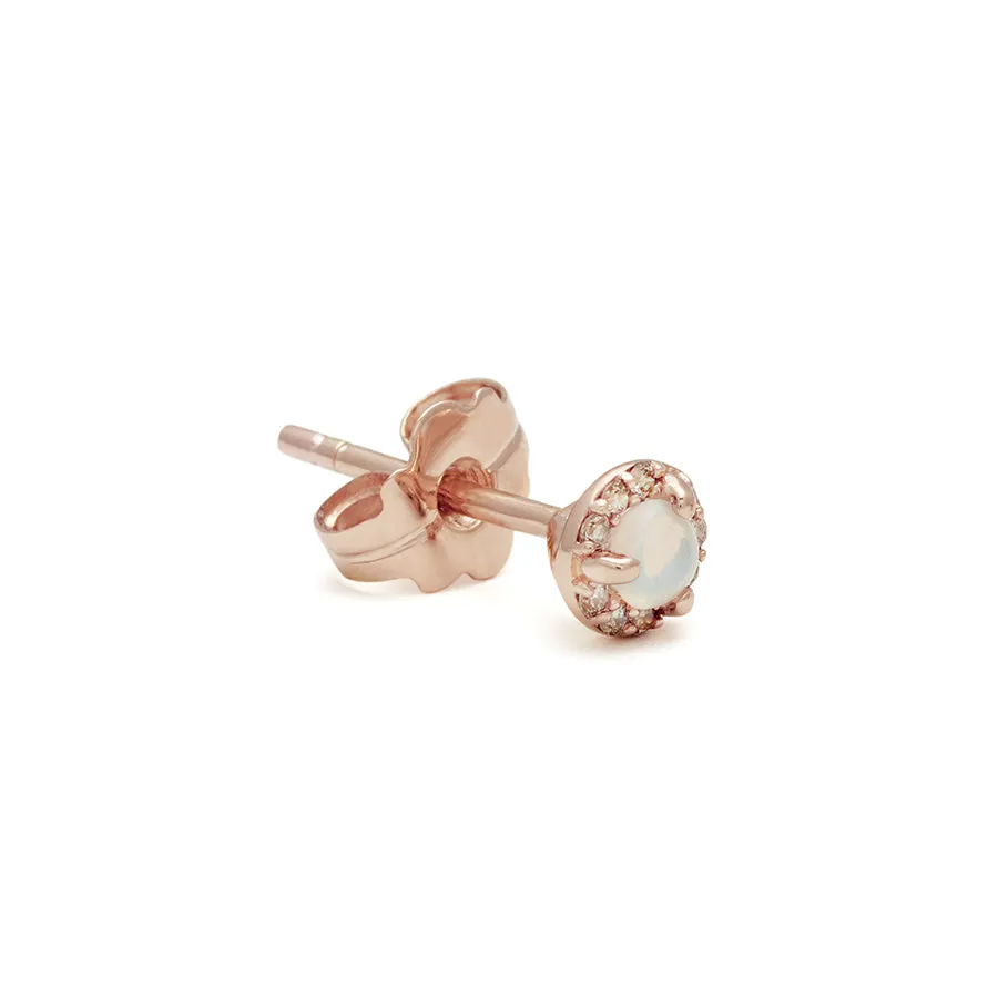 Rosette Stud Earring (Tiny) - 14k Gold, Opal & Champagne Diamonds