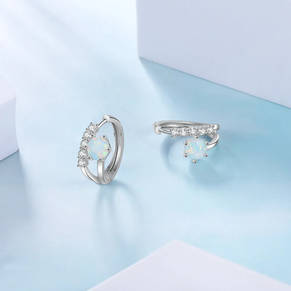 Round Opal Zircon Double Layers Sterling Silver Hoop Earrings