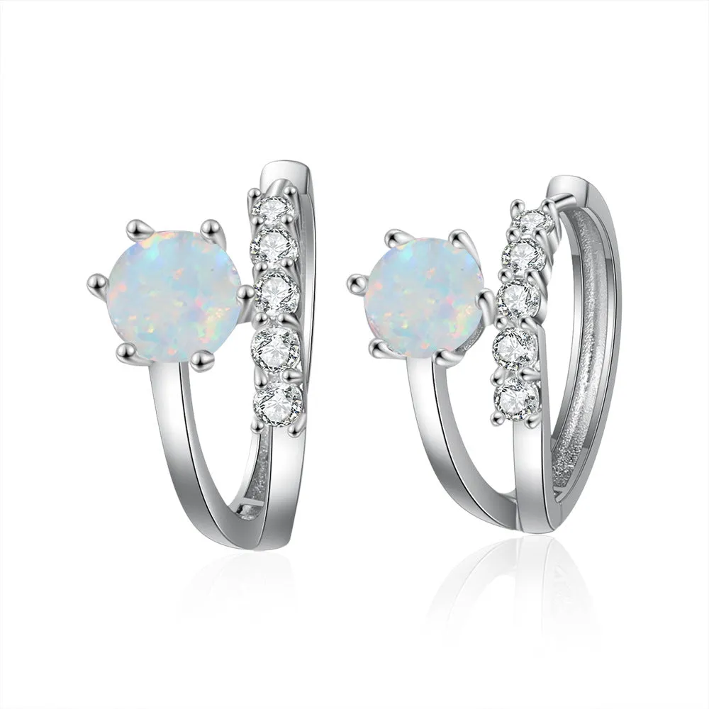 Round Opal Zircon Double Layers Sterling Silver Hoop Earrings