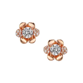 Round Zircon Camellia Silver Studs Earrings for Women