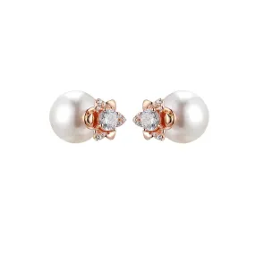 Round Zircon Camellia with Pearl Silver Studs Earrings for Women