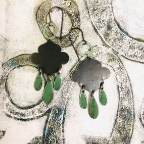 Rustic Charcoal & Jade Upcycled Tin Chandelier Earrings