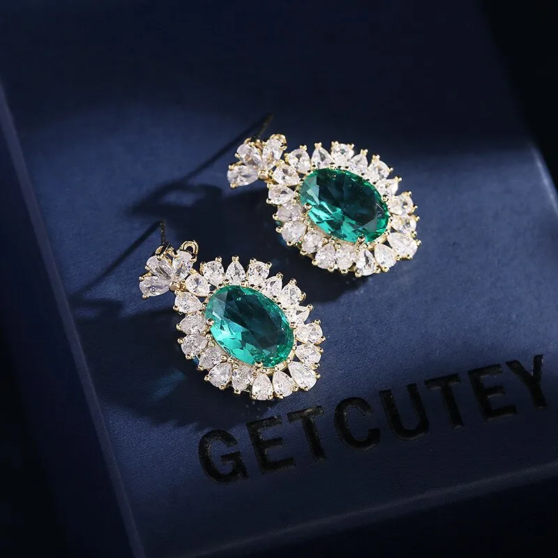 S925 silver light luxury zircon inlaid earrings female  geometric oval stud earrings LYX184