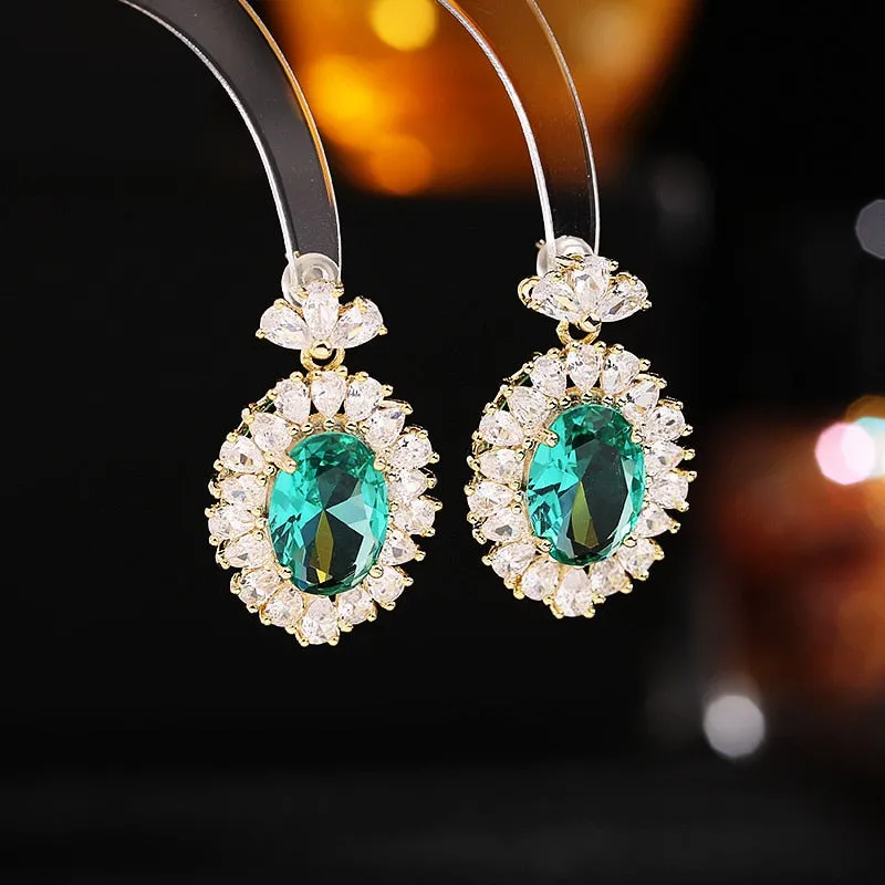 S925 silver light luxury zircon inlaid earrings female  geometric oval stud earrings LYX184