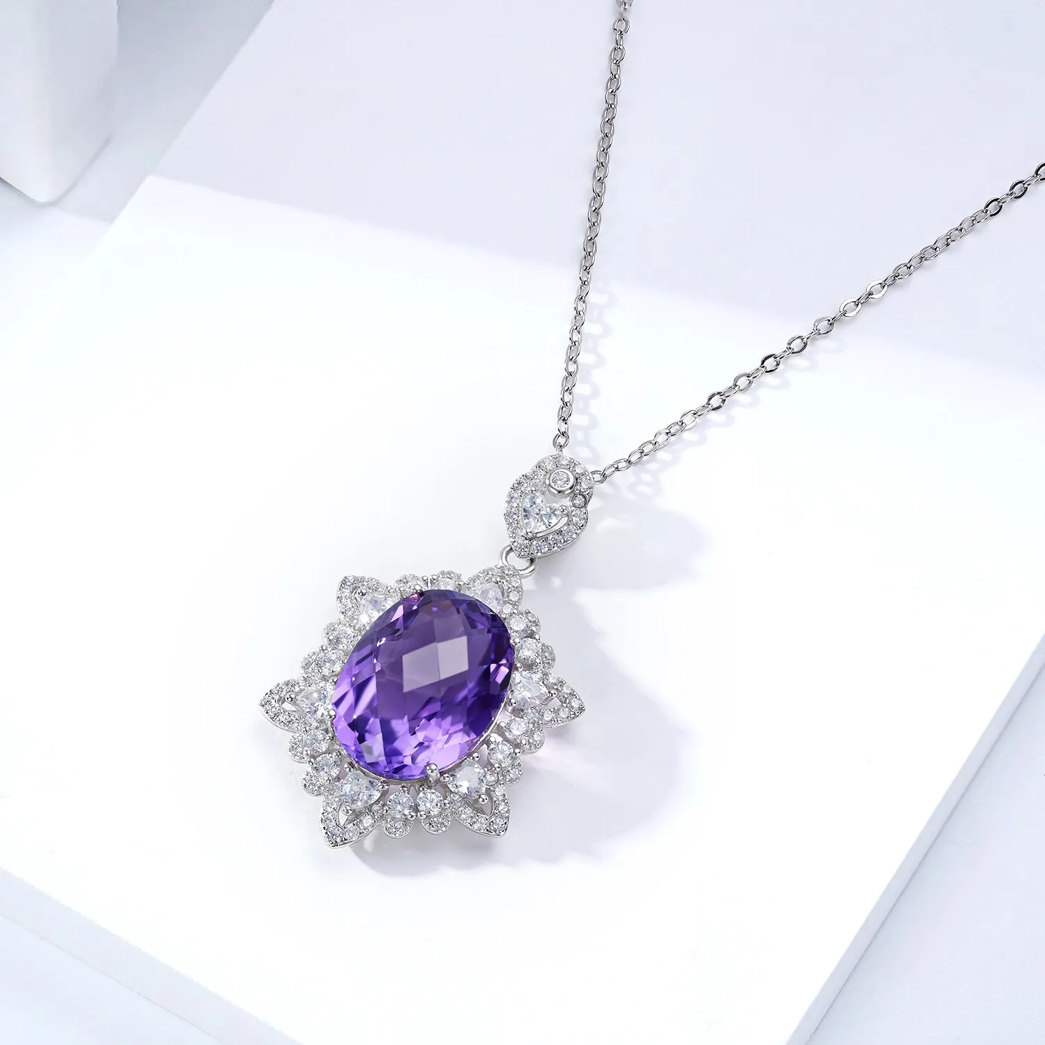 S925 Sterling Silver Natural Amethyst Necklace