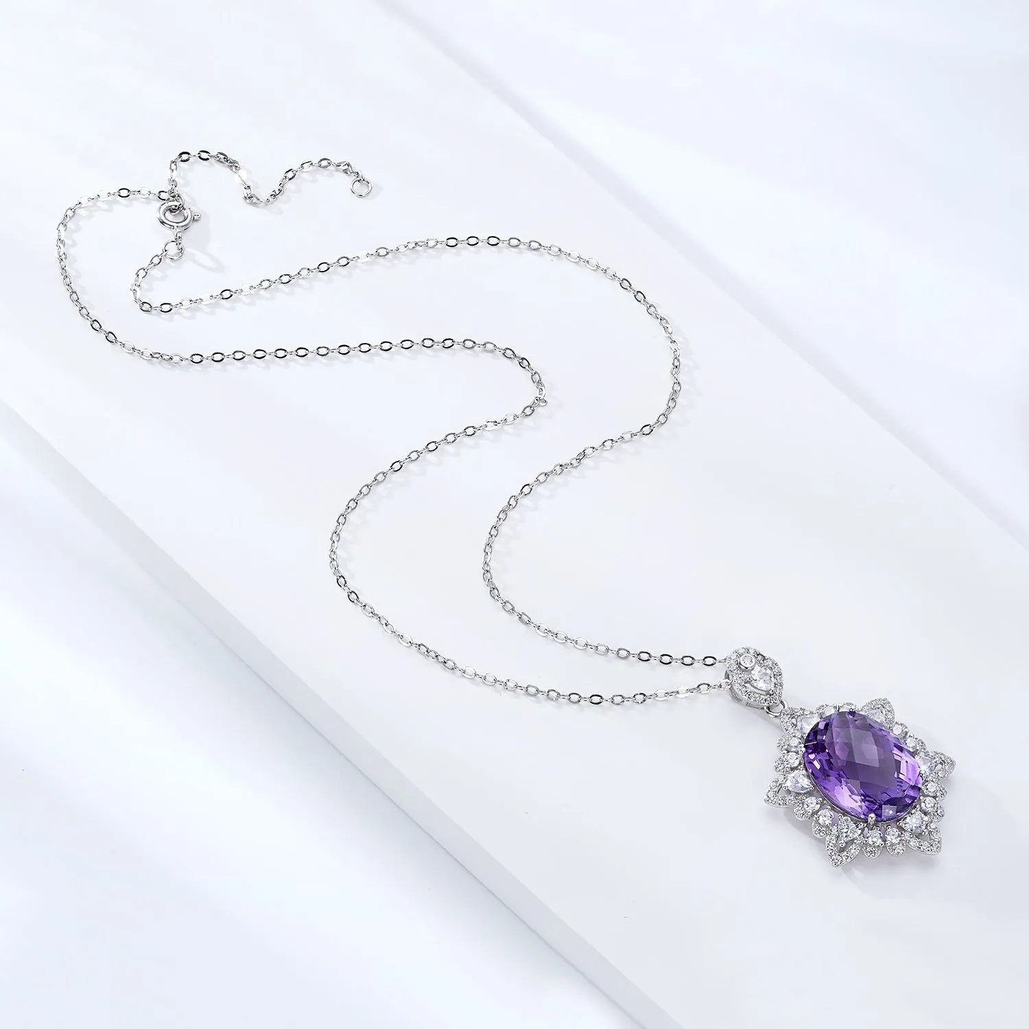 S925 Sterling Silver Natural Amethyst Necklace