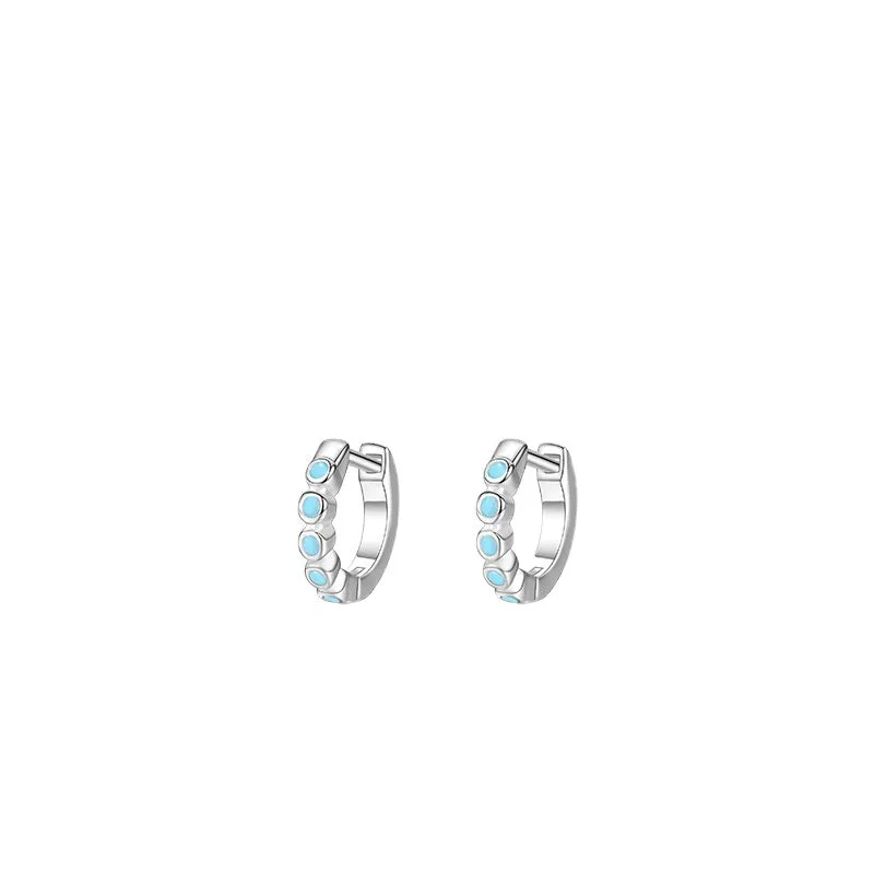 S925 Sterling Silver Sweet Zircon and Turquoise Earrings