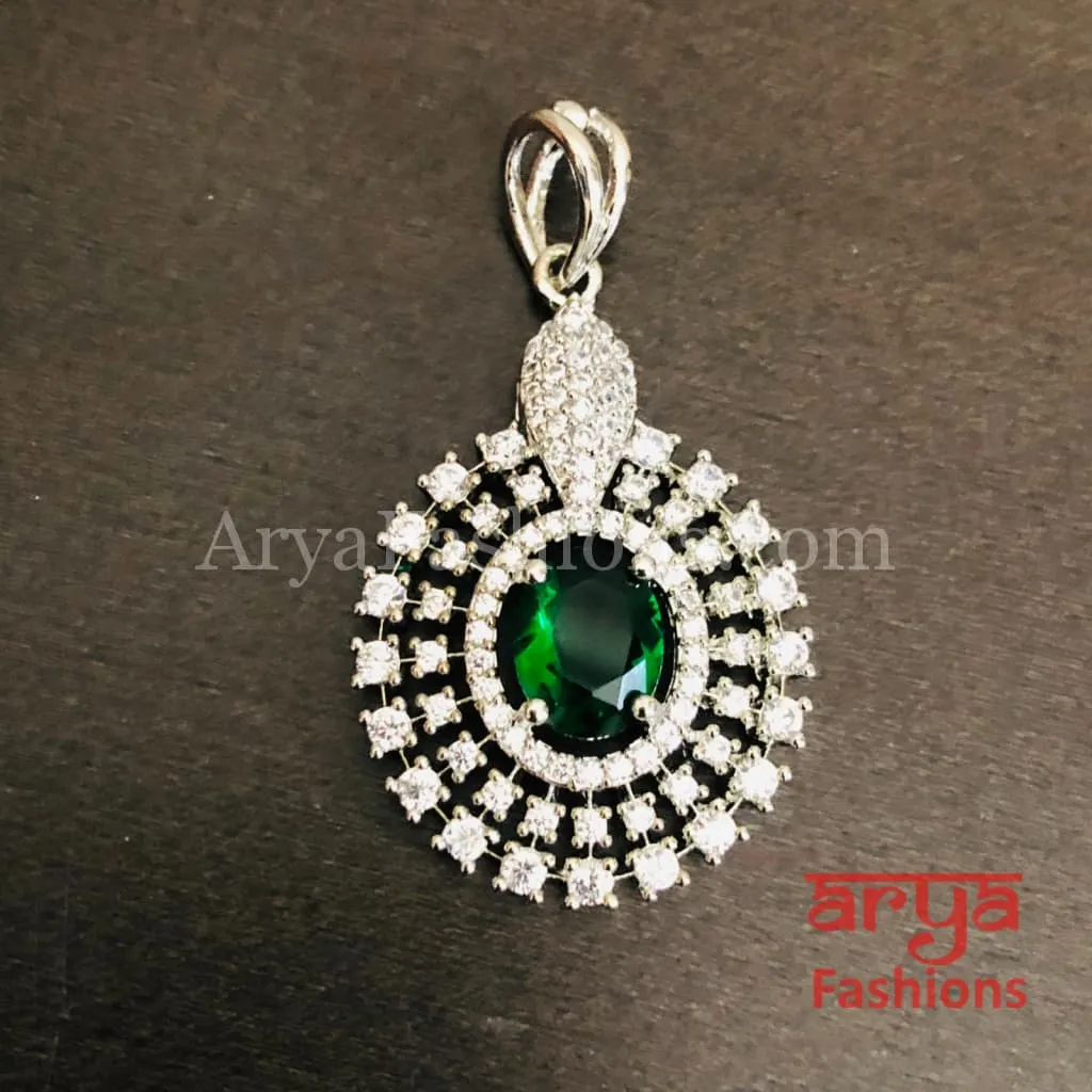 Sahi Silver Cubic Zirconia Ethnic Pendant with Stud Earrings