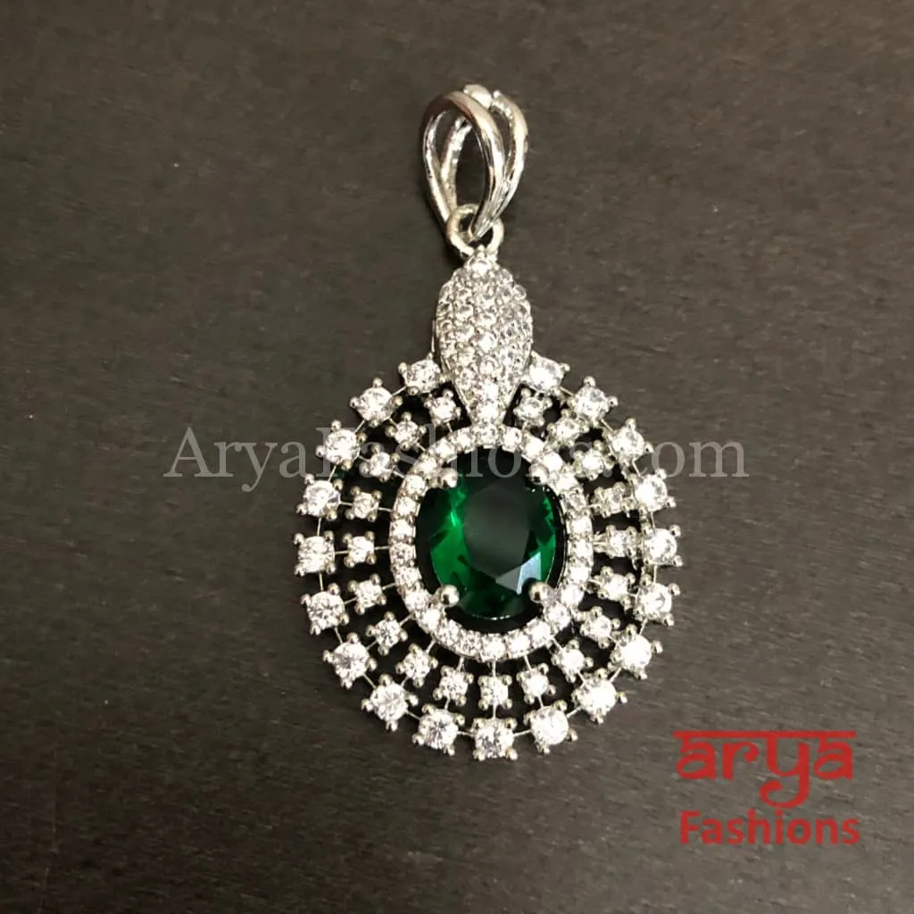 Sahi Silver Cubic Zirconia Ethnic Pendant with Stud Earrings