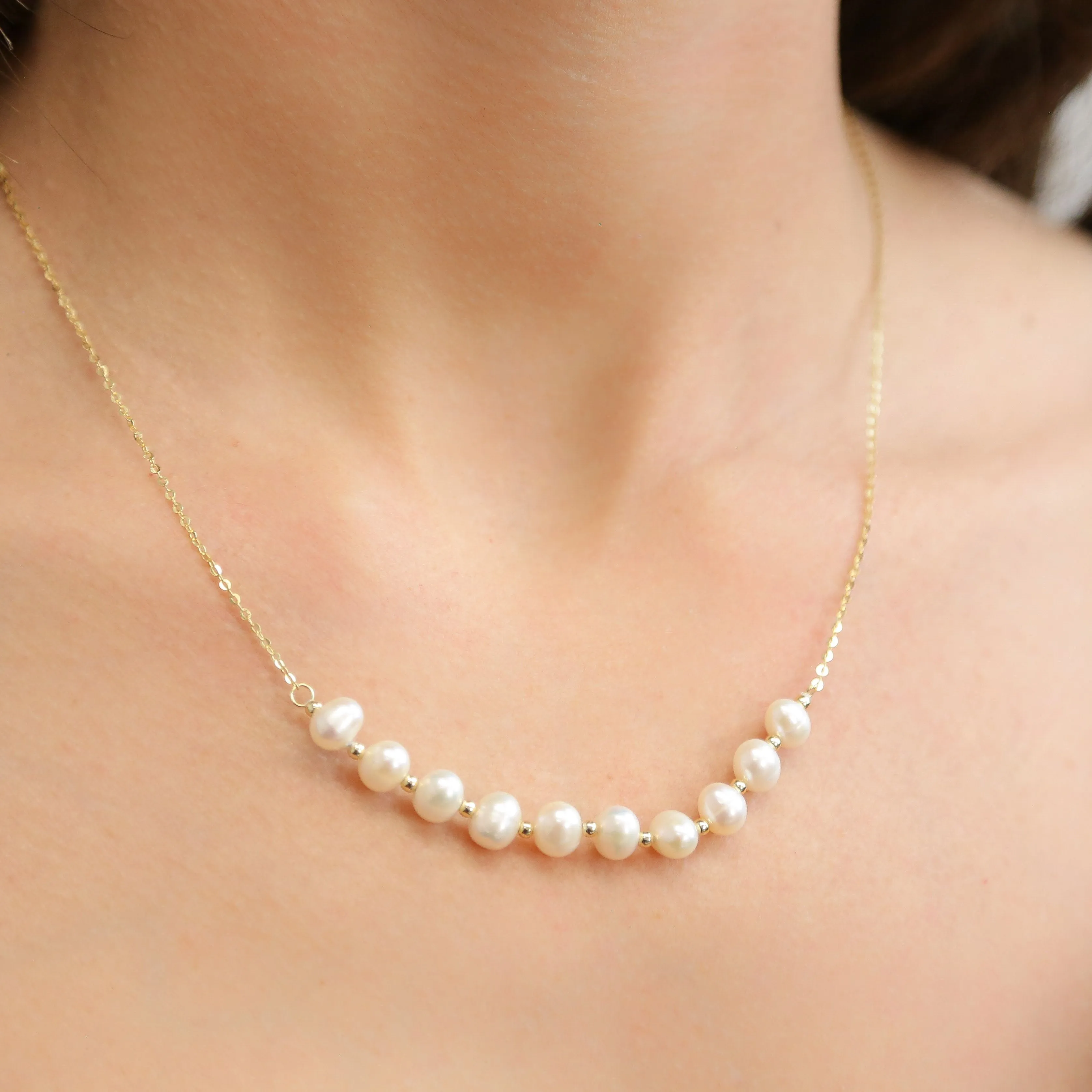 SERENE - Freshwater Pearls with Gold Dainty Chain Necklace