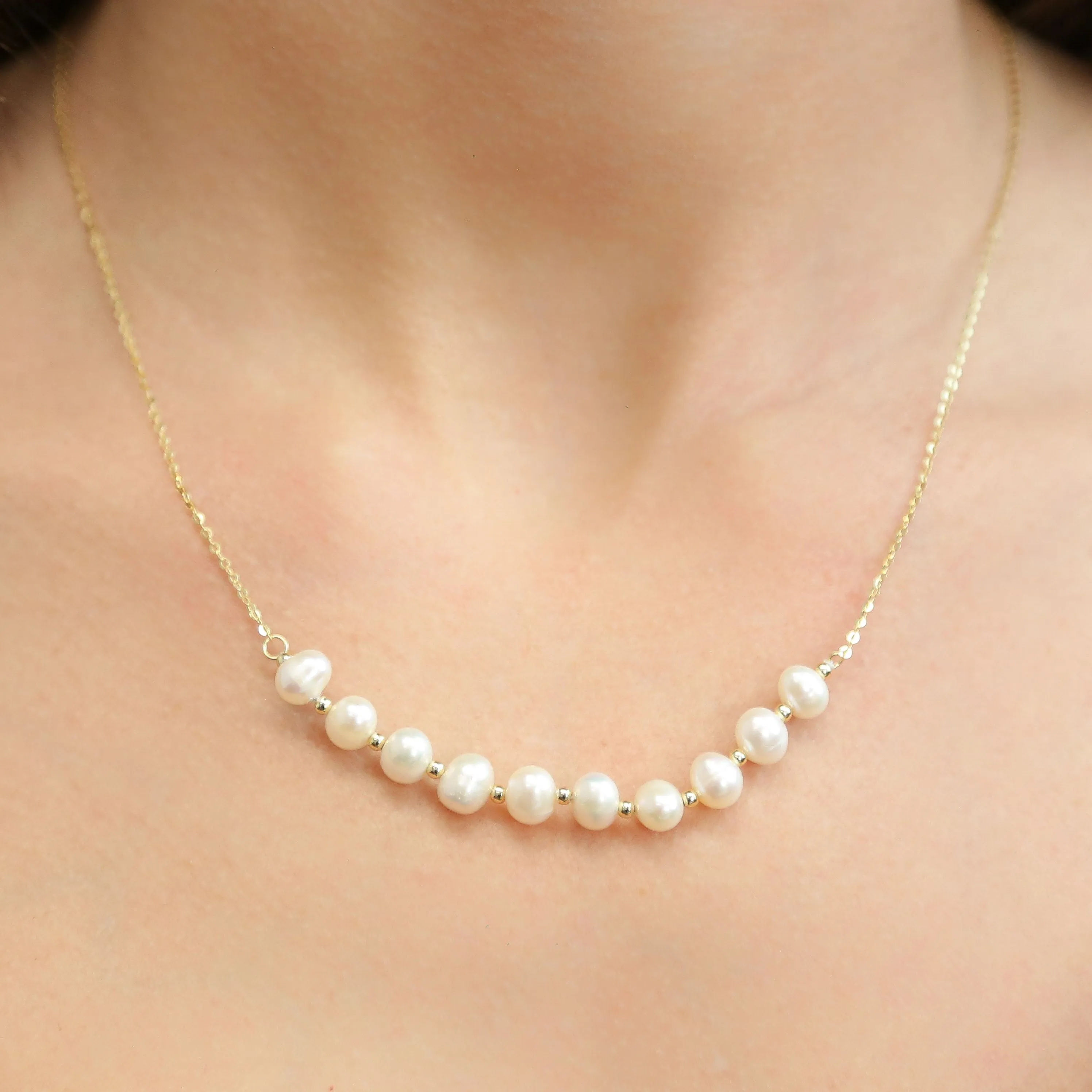 SERENE - Freshwater Pearls with Gold Dainty Chain Necklace