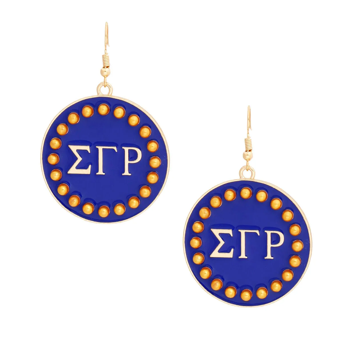 Sigma Gamma Rho Earrings SGRHO Sorority Round Blue Fish Hook