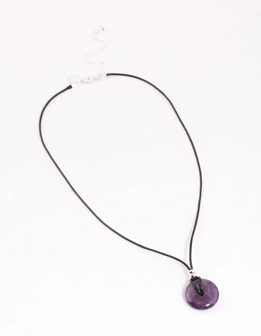 Silver Amethyst Donut Cord Necklace