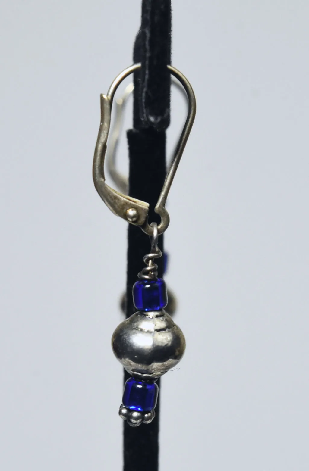 Silver and Blue Bead Dangle Earrings