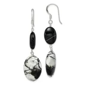 Silver Black Sardonyx Jasper Dangle Earrings