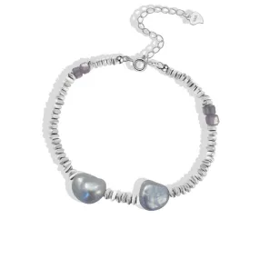 Silver Blocks Chain Baroque Pearl Bracelet